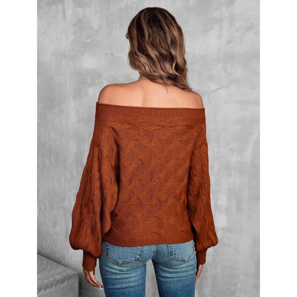Women's Off the Shoulder Sweater Batwing Knit Pullover Fall Winter Casual - Picture 4 of 7